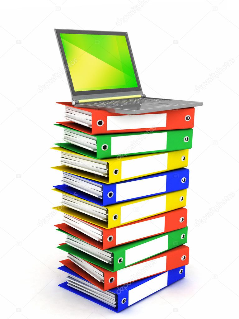 Laptop on Stack of Folders