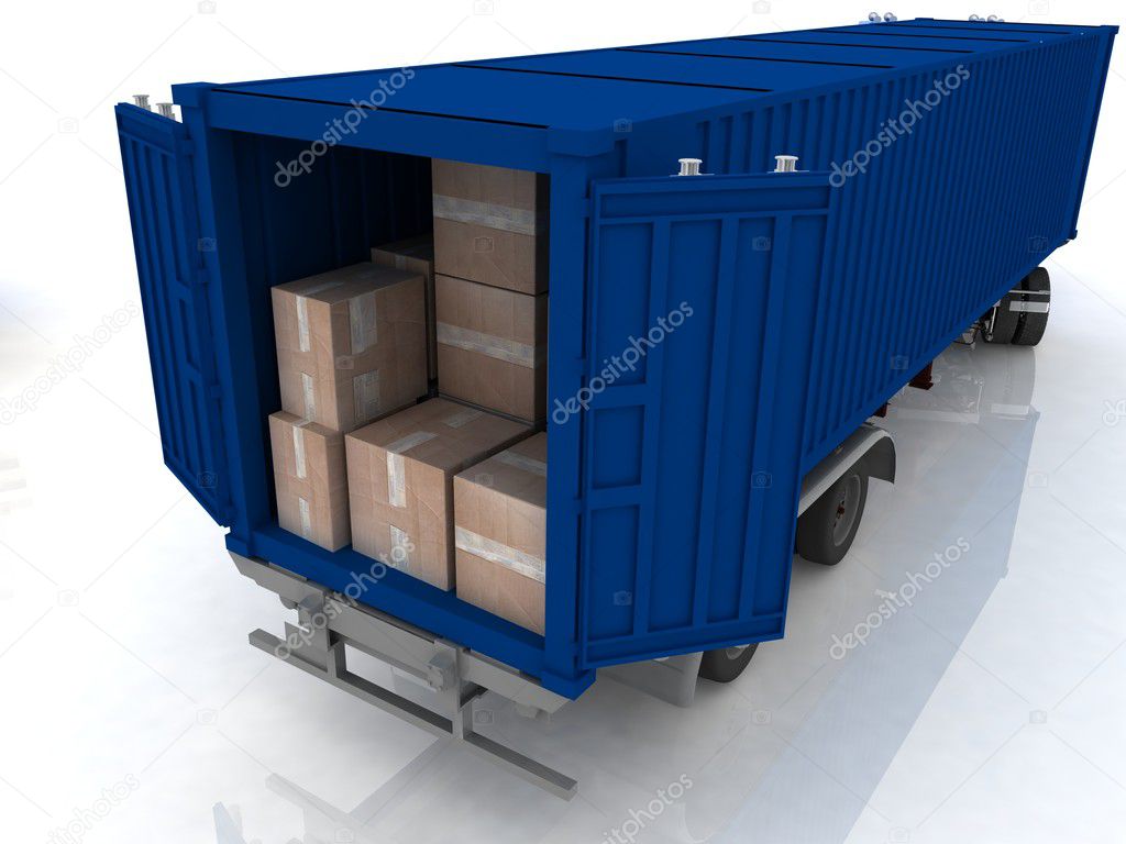 Container of truck with boxes