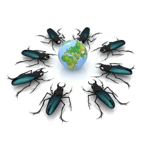딱정벌레 공격 지구 — 스톡 사진
