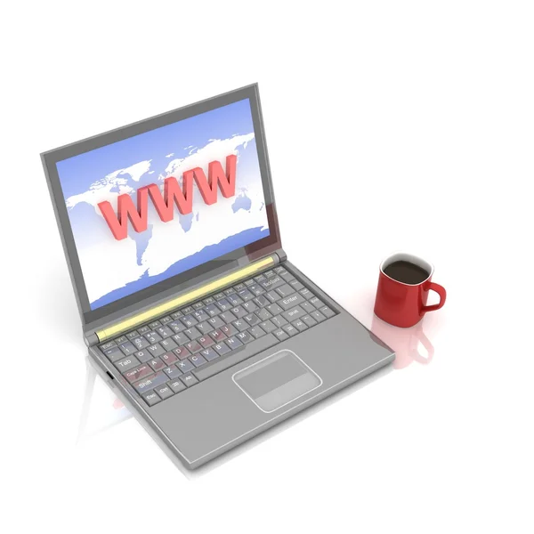 Laptop und eine Tasse — Stockfoto
