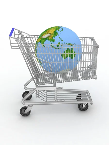 Shopping cart with a globe — Stock Photo, Image