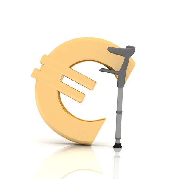 Знак евро, поддерживаемый костылем — стоковое фото