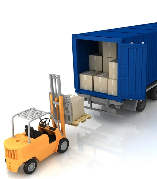Beladung der Kisten in einem Container isoliert — Stockfoto