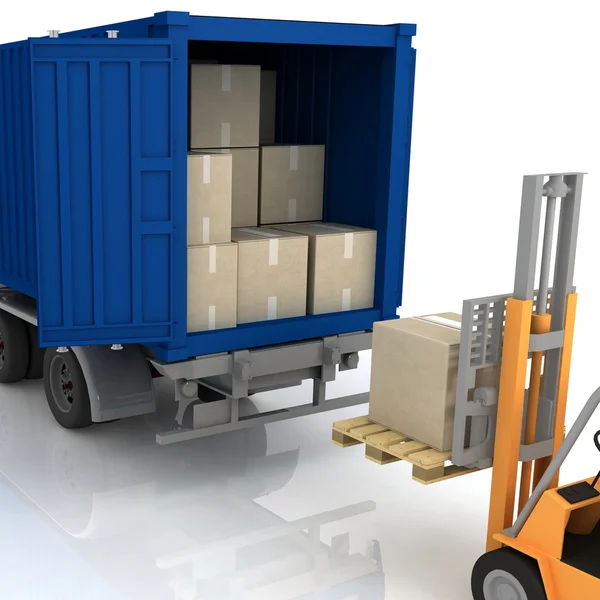 La carga de cajas se aísla en un contenedor — Foto de Stock