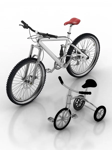 Bicicleta infantil contra uma bicicleta esportiva — Fotografia de Stock