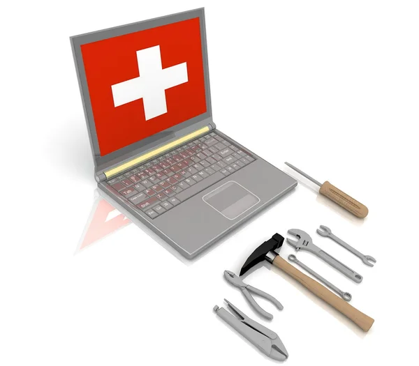 The monitor with the complete set of tools for repair — Stock Photo, Image