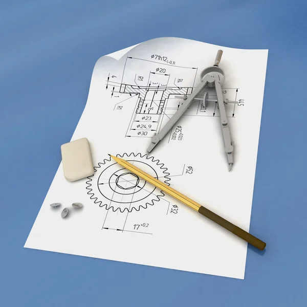 Zenekar, a ceruzát és az iránytű — Stock Fotó