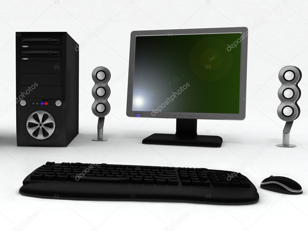 Computer with speakers and mouse