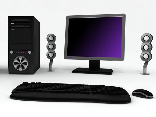 Computador preto com alto-falantes e mouse — Fotografia de Stock