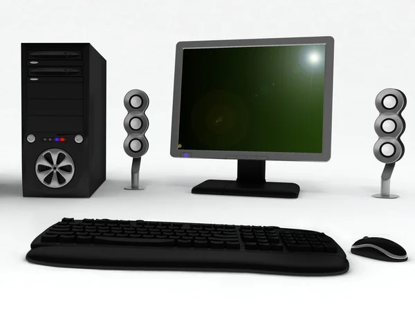 Black computer with speakers and mouse — Stock Photo, Image