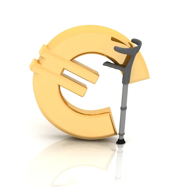 Знак евро, поддерживаемый костылем — стоковое фото