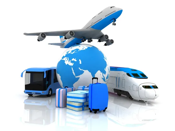 Транспортные ресурсы с глобусом и чемоданами — стоковое фото