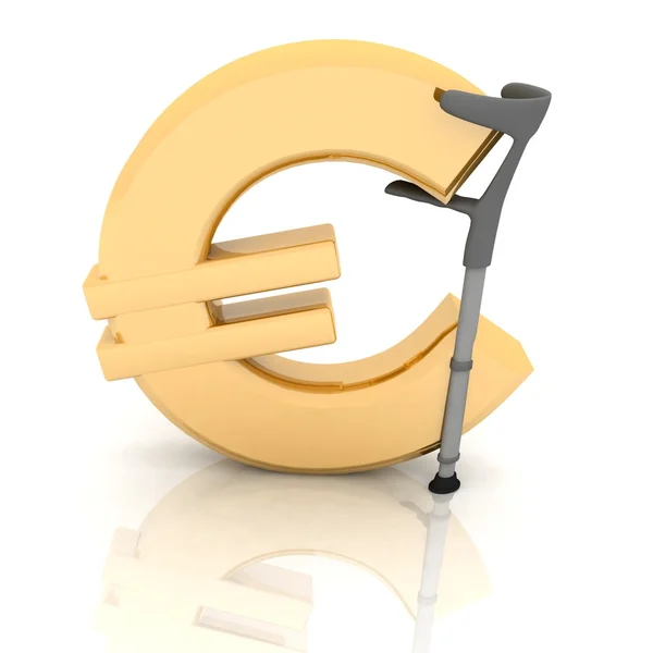 Signo del euro, sostenido por una muleta — Foto de Stock