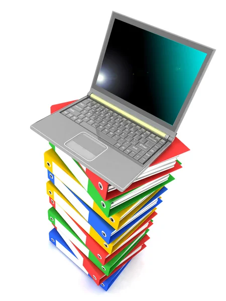 Laptop op stack van mappen — Stockfoto