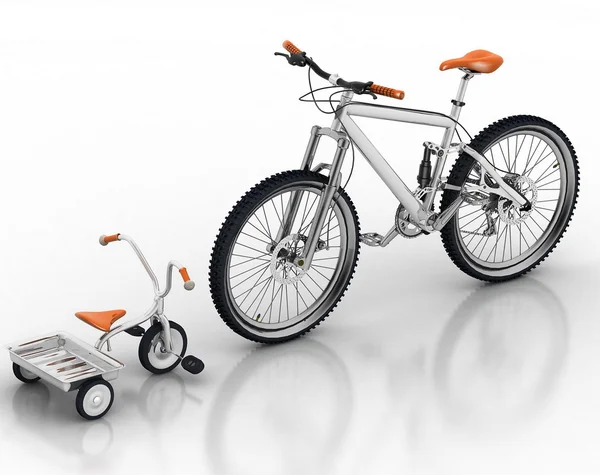 Children's bicycle against a sports bike — Stock Photo, Image
