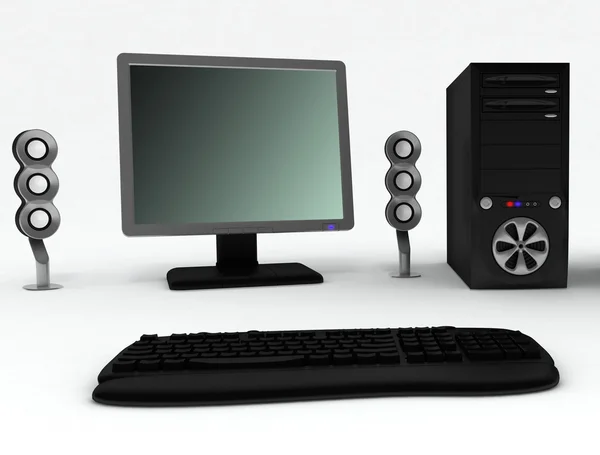 Computador preto com alto-falantes e mouse — Fotografia de Stock