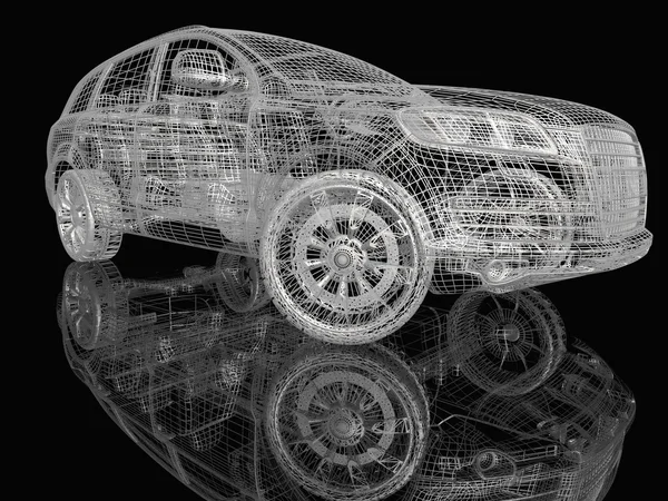 Bilmodell på svart bakgrund med reflektion — Stockfoto