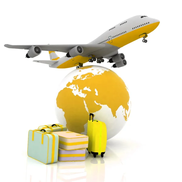 Airliner and suitcases with a globe — Stock Photo, Image