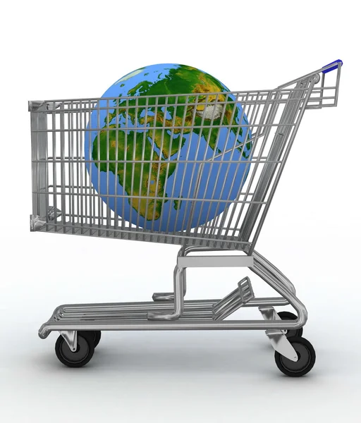Shopping cart with a globe — Stock Photo, Image