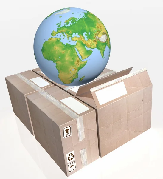 Globe on cartons — Stock Photo, Image