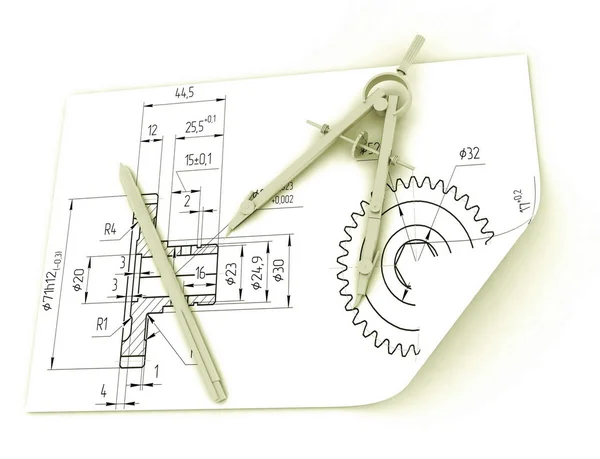 Desenho de compasses e um lápis — Fotografia de Stock