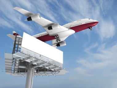 Airplane and billboard on a background sky clipart