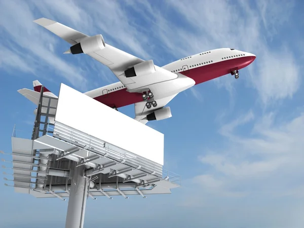 Flugzeug und Werbetafel auf einem Hintergrundhimmel — Stockfoto