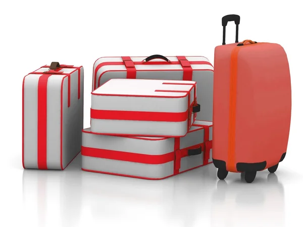 反射と白い背景で隔離のスーツケース — ストック写真