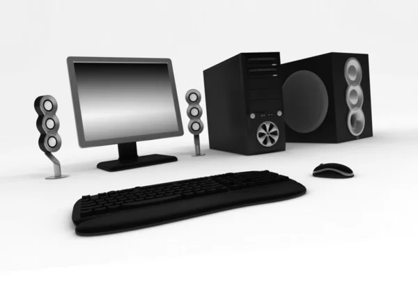 Computador preto com alto-falantes em um fundo branco — Fotografia de Stock