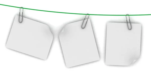 Paper are hanging in the row on the white background — Stock Photo, Image