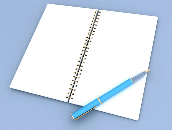 Ручка и ноутбук на сером фоне — стоковое фото