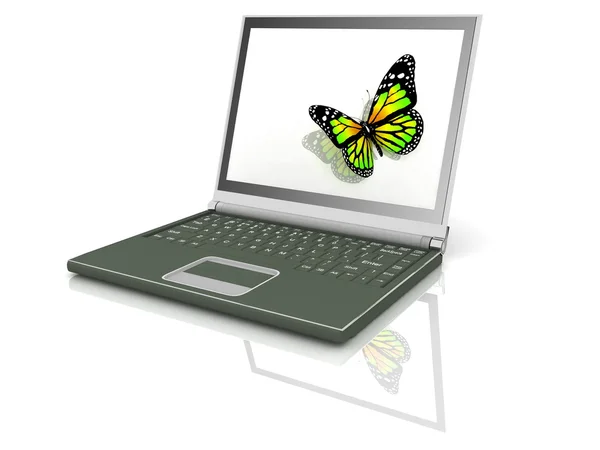 笔记本电脑与蝴蝶 — 图库照片
