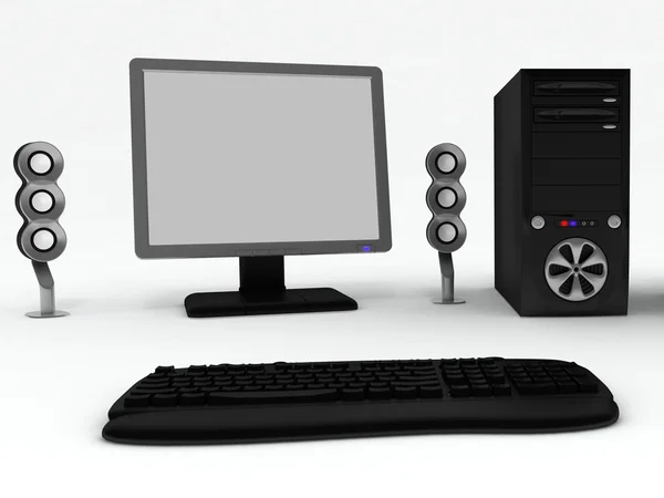 stock image Black computer with speakers on a white background