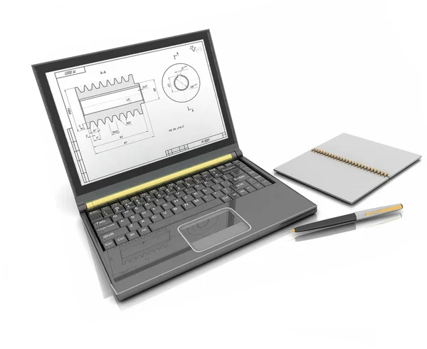 Laptop with a notebook — Stock Photo, Image