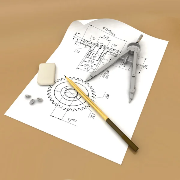 Группа, карандаш и компас — стоковое фото