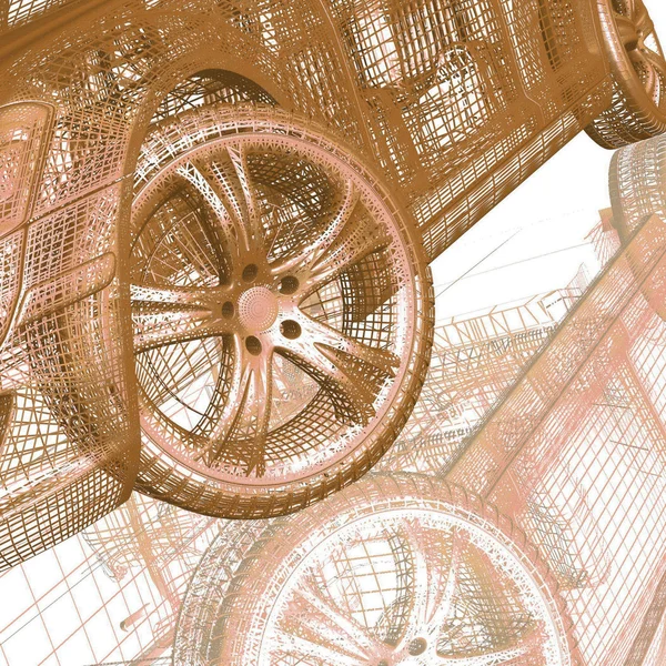 Close-up van wielen van machine op witte achtergrond — Stockfoto