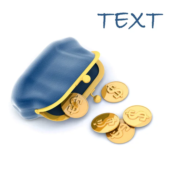Blauwe portemonnee en tekst op een witte achtergrond — Stockfoto