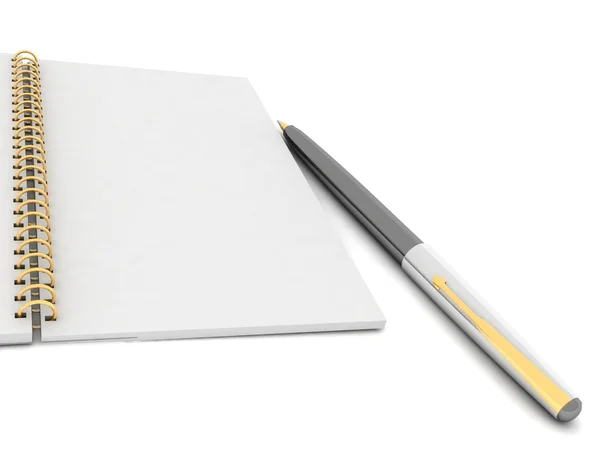 Beyaz arkaplandaki defter ve kalem — Stok fotoğraf