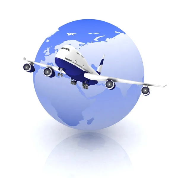 Airliner with a globe in the background — Stock Photo, Image
