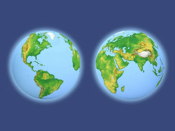 青色の背景に 2 つの地球儀 — ストック写真