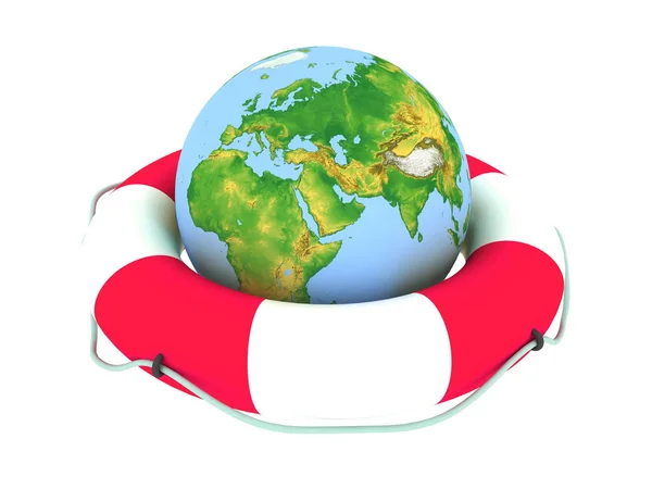 The globe and lifebuoy ring — Stock Photo, Image