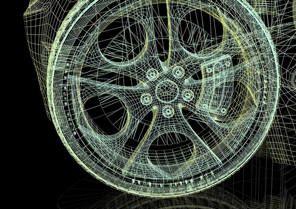 Closeup of wheels of machine on black background — Stock Photo, Image