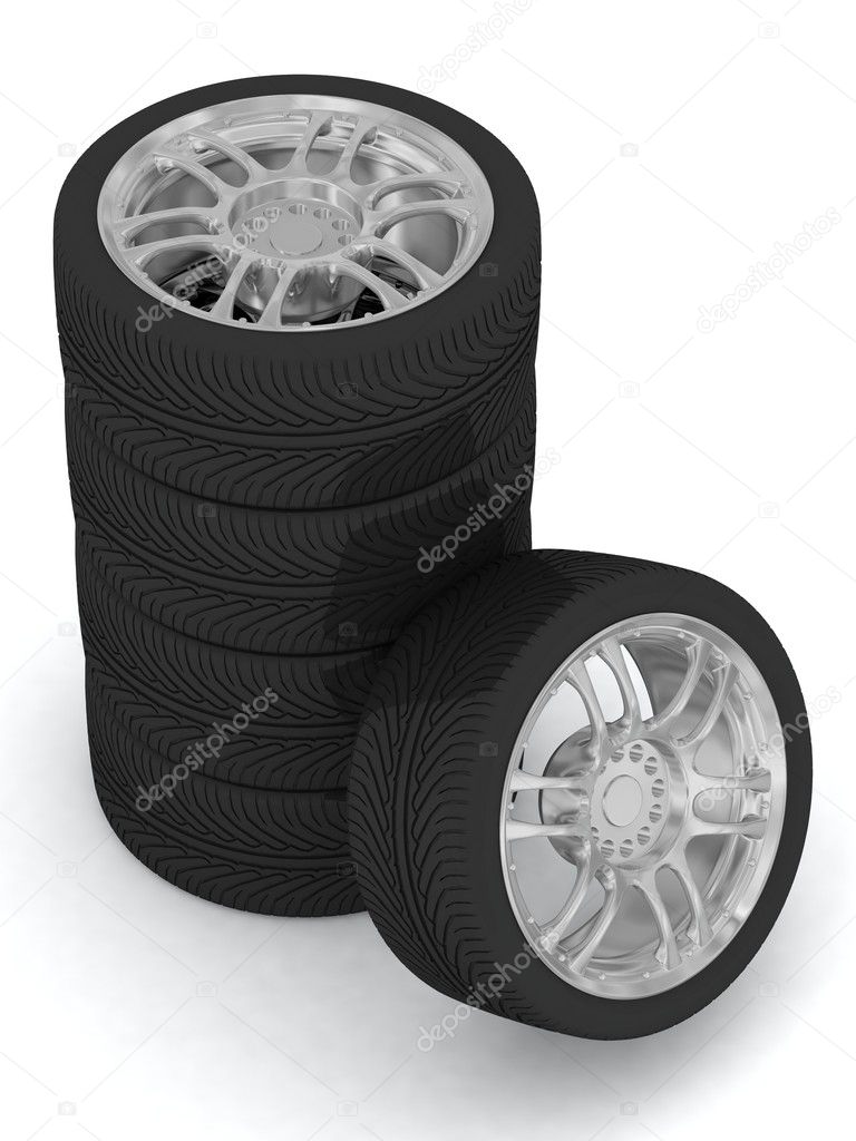 Five wheels on the white background