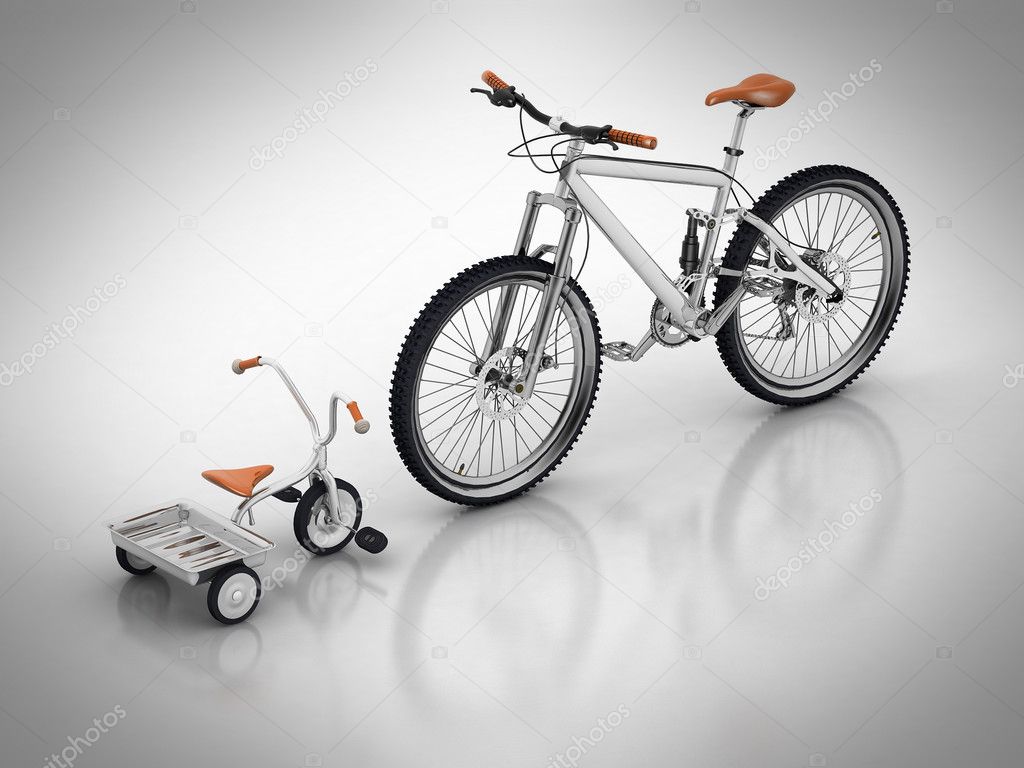 Children's bicycle against a sports bike