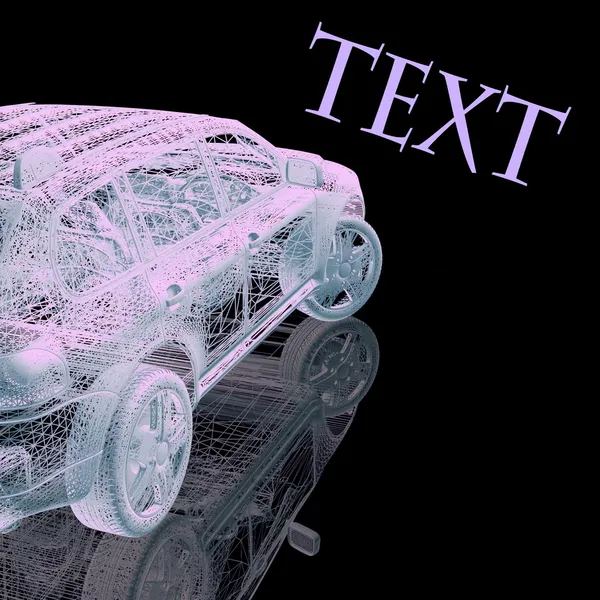 3D μοντέλο του αυτοκινήτου με το κείμενο — Φωτογραφία Αρχείου