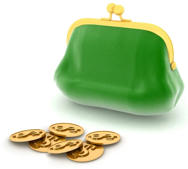 Ilustração 3d de uma bolsa e dinheiro — Fotografia de Stock