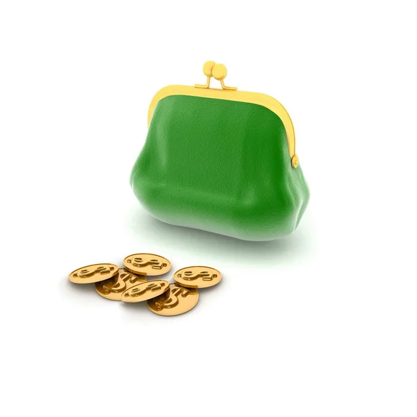 3D an illustration of a purse and money — Stock Photo, Image