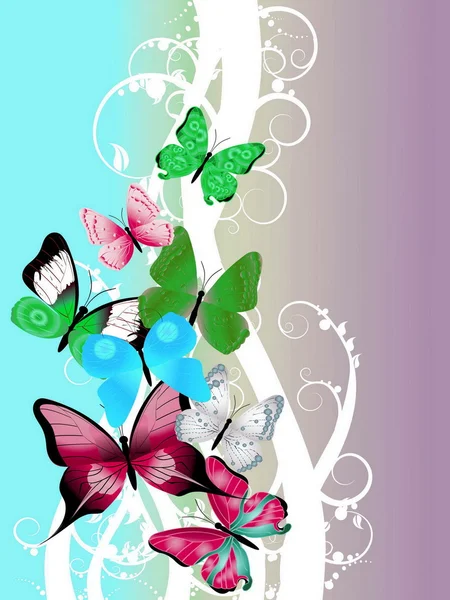 美丽的插图与色彩艳丽的蝴蝶 — 图库照片