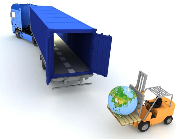 Verladen der Erde in einem Container — Stockfoto