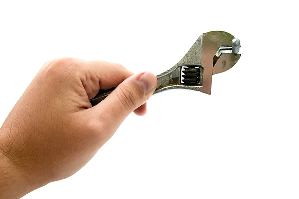 Κλειδί στο χέρι μονωμένο σε λευκό φόντο — Φωτογραφία Αρχείου